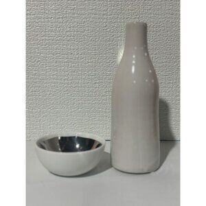 NWB Set of Canva and Home White Bottle Vase and White / Platinum Small Bowl